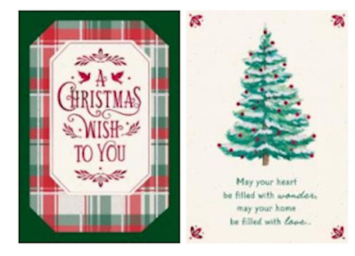 Boxed Card-Christmas-Plaid &amp; Tree Assortment (Box Of 16)