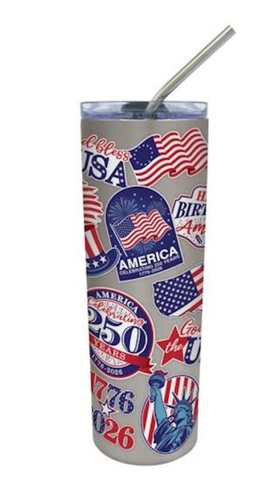 Tumbler-America Celebraing 250 Years Sticker Look Stainless w/Steel Straw (23 Oz)