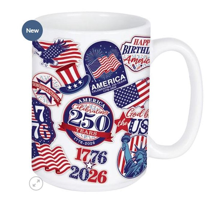 Mug-America Celebrating 250 Years Sticker Look in Box (15 oz)