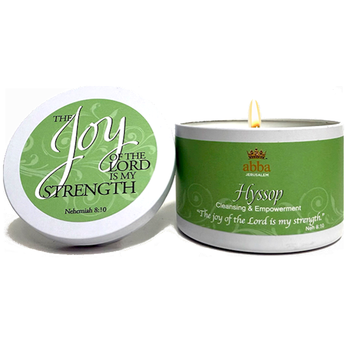 Candle-Hyssop W/Scripture White Tin-8 Oz