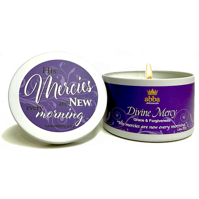 Candle-Divine Mercy W/Scripture White Tin-8 Oz