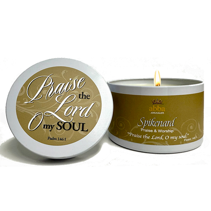 Candle-Spikenard W/Scripture White Tin-8 Oz
