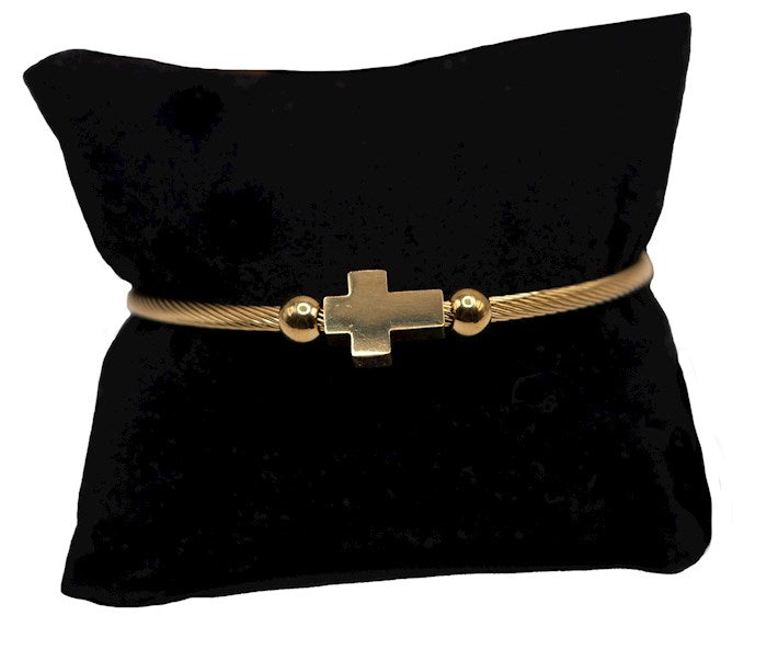 Bracelet-Eden Merry-Cross-Memory Wire-Gold