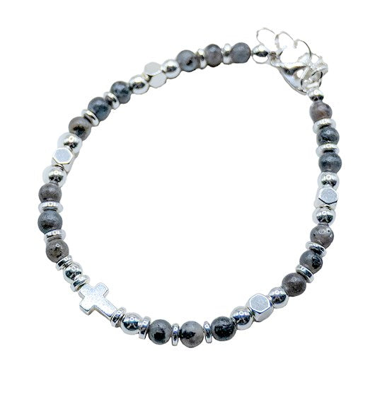 Bracelet-Eden Merry-Cross-Beaded-Black/Grey