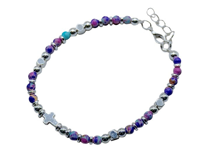 Bracelet-Eden Merry-Cross-Beaded-Purple/Turquoise