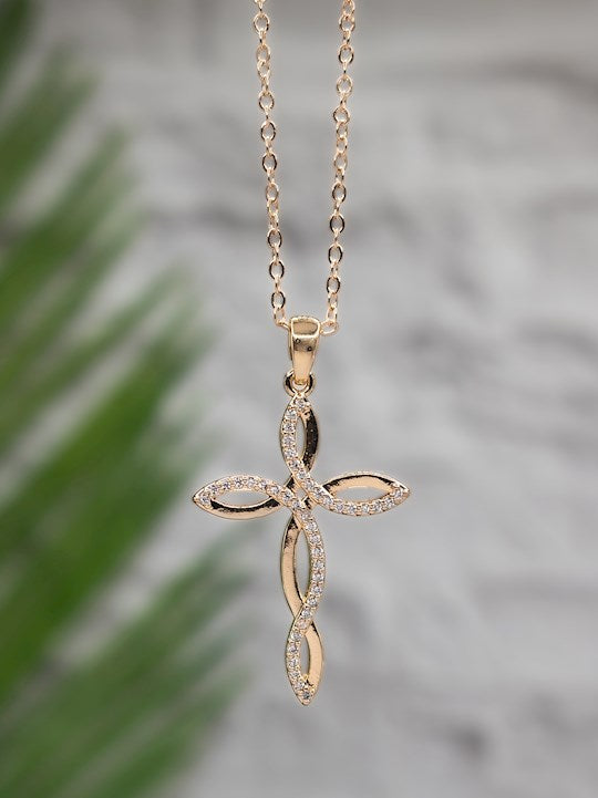 Necklace-Eden Merry-Cross-Crystals-Gold/Clear