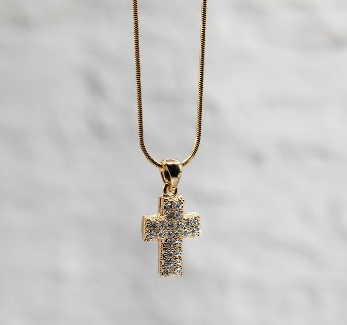Necklace-Eden Merry-Cross-Reversible-Puffed Gold