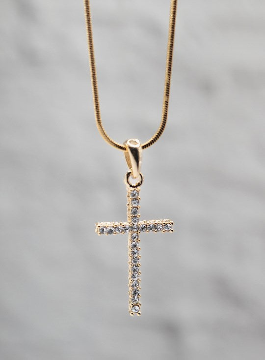Necklace-Eden Merry-Cross-Gold/Crystal