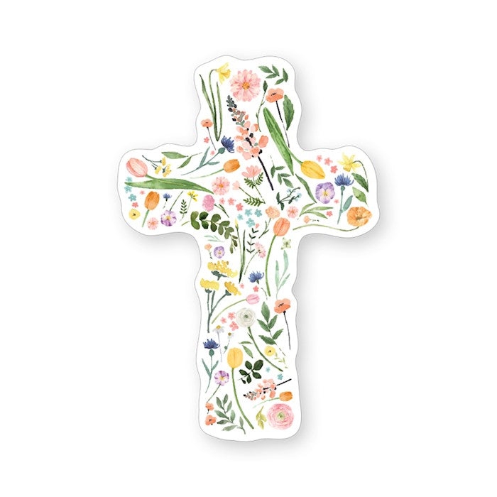 Sticker-Floral Cross (2.5" X 3.5")