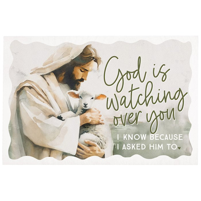 Wooden Postcard-God Watching Lamb (4" X 6")
