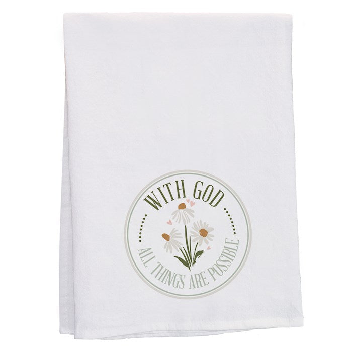 Tea Towel-With God Possible Daisies (29" X 29")