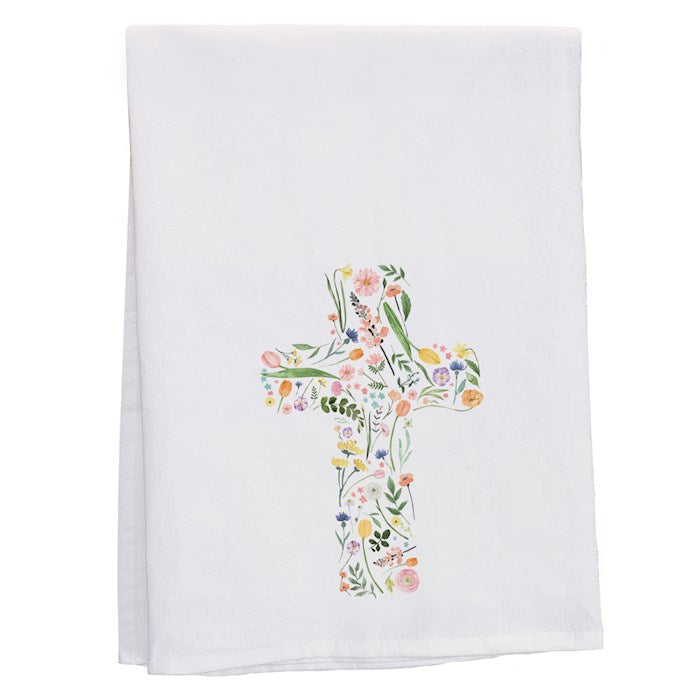 Tea Towel-Floral Cross (29" X 29")