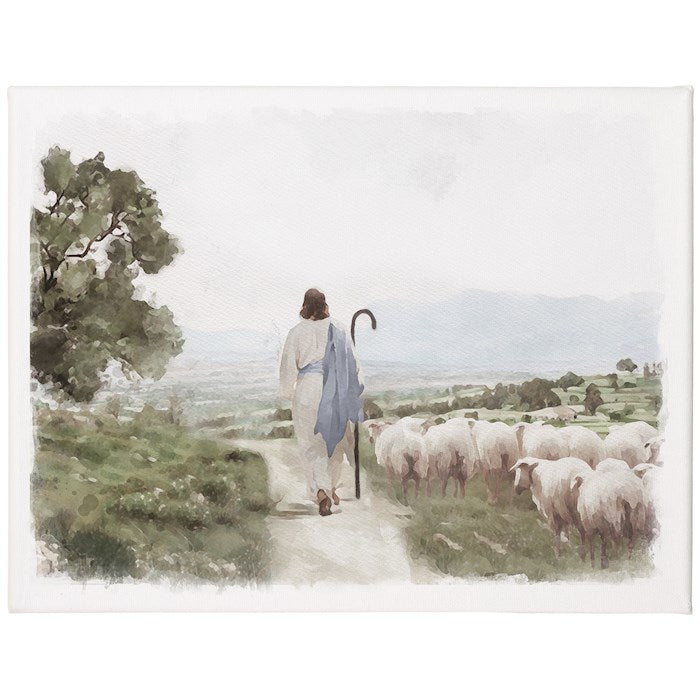 Wrapped Canvas-Jesus Shepherd Flock (12" X 9")