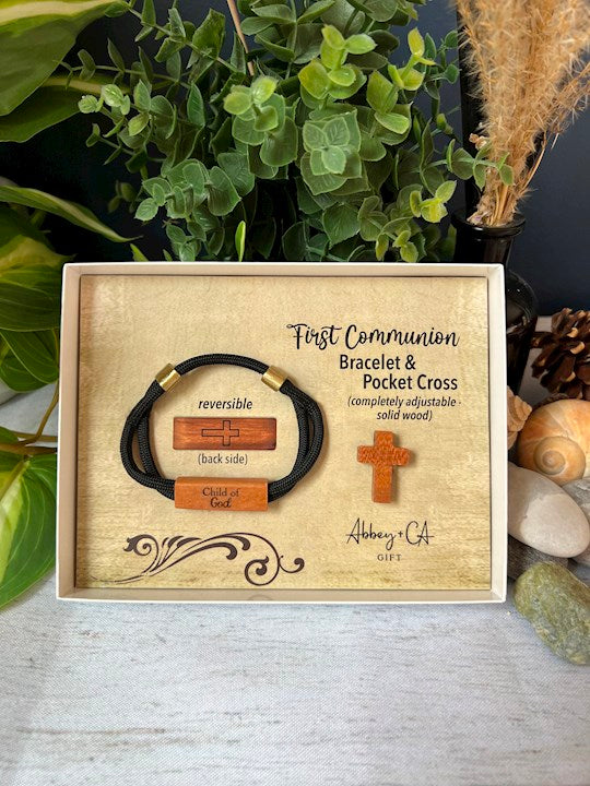 Bracelet &amp; Pocket Cross Set-Communion-Cedar