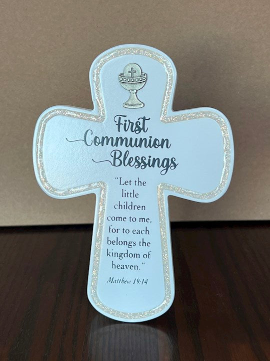 Cross-Communion Blessings-White Glitter W/ Easelback