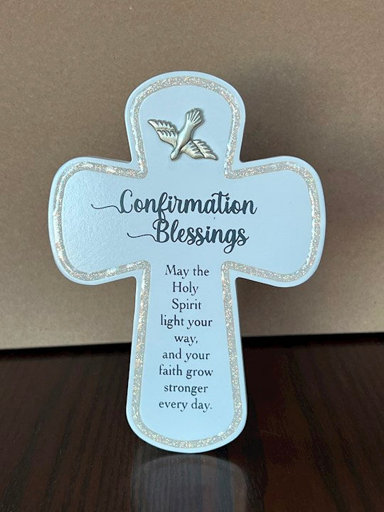 Cross-Confirmation Blessings-White Glitter W/ Easelback