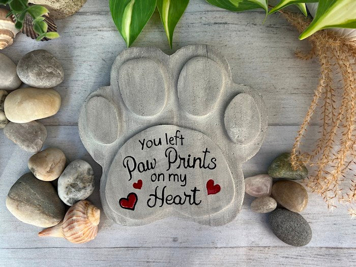 Garden Stone-Paw Prints On My Heart-Concrete
