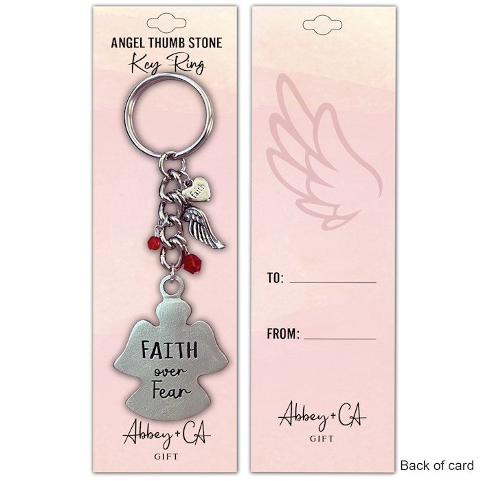 Keyring-Thumb Stone-Faith Over Fear/Angel w/ Charms &amp; Beads