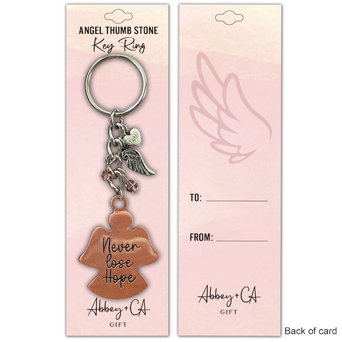 Keyring-Thumb Stone-Never Lose Hope/Angel w/ Charms &amp; Beads