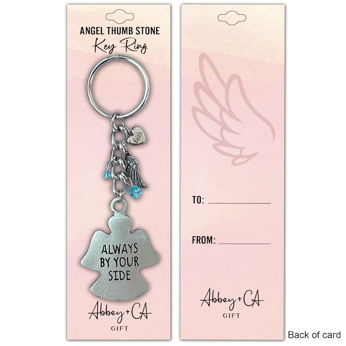 Keyring-Thumb Stone-Always By Your Side/Angel w/ Charms &amp; Beads