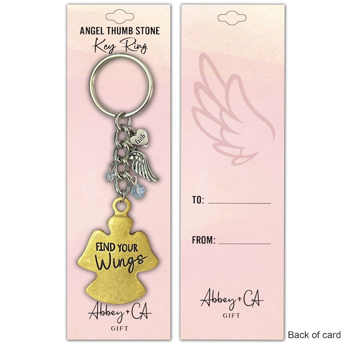Keyring-Thumb Stone-Find Your Wings/Angel w/ Charms &amp; Beads
