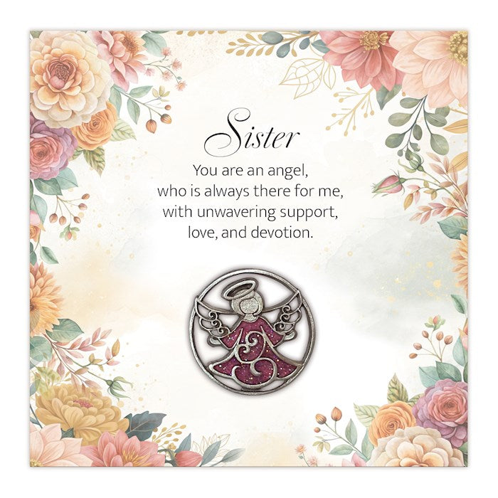 Lapel Pin-Angel-Sister-Pink Glitter