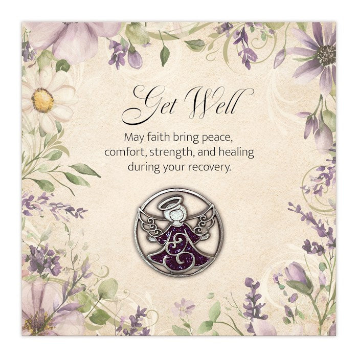 Lapel Pin-Angel-Get Well-Purple Glitter