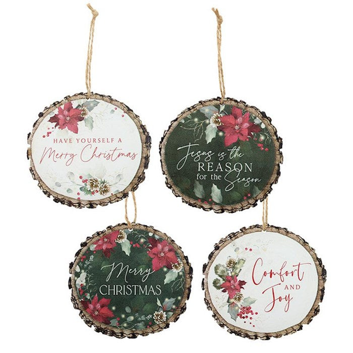 Ornament Set-Poinsettia/Barky (Pack Of 4)