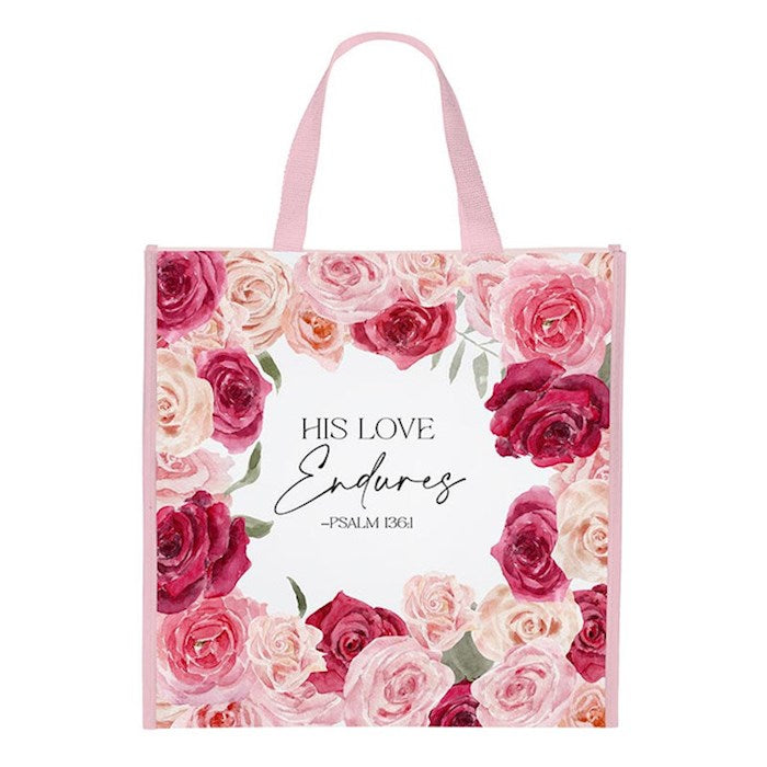 Tote Bag-His Love Endures (Psalm 136:1) (14"sq)