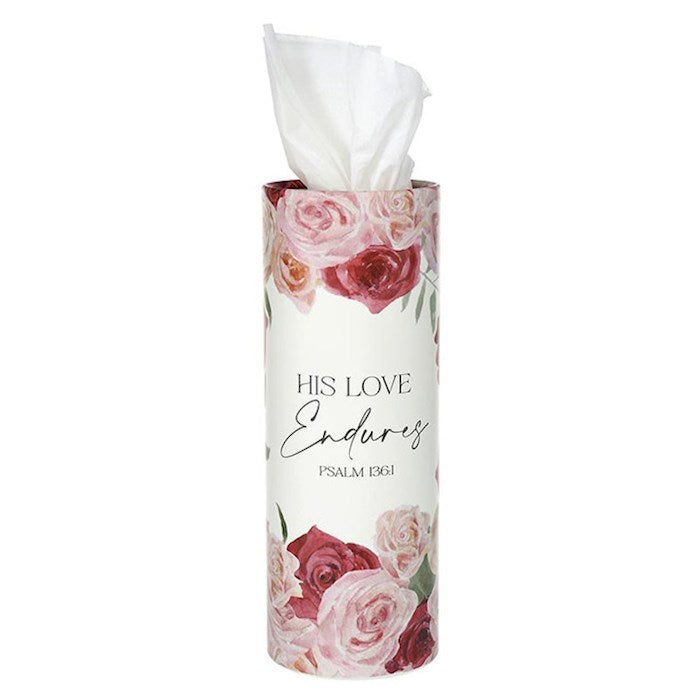 Travel Tissues-His Love Endures (Psalm 136:1)-6" Tube