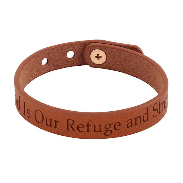 Bracelet-God Is Our Refuge &amp; Strength (Psalm 46:1)-Vegan Leather