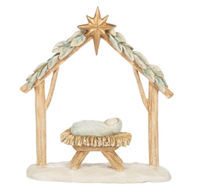 Figurine-Watercolor Baby Jesus in Manger (6 1/8" W. x 1 3/4" D. x 7" H.)