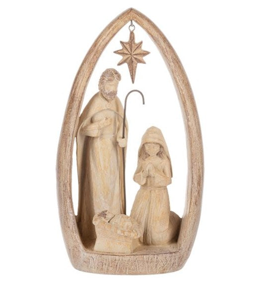 Figurine-Carved Holy Family (4 7/8" W. x 3" D. x 8 7/8" H.) (Shipping Sep 2026)