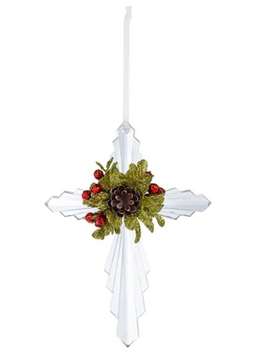 Ornament-Krystal Mistletoe Cross ( 6" L.)