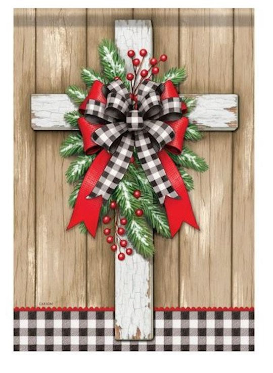 Flag-Garden-Durasoft-Buffalo Plaid Cross (12.5" x 18")