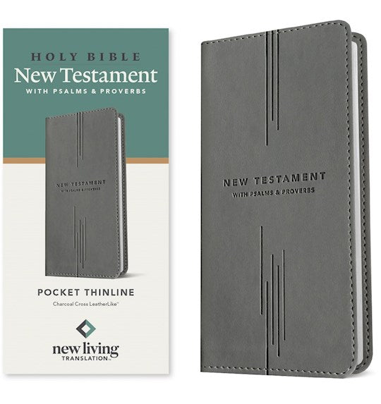 NLT Pocket Thinline New Testament With Psalms And Proverbs-Charcoal Cross LeatherLike