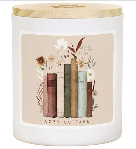Candle-Floral Fall Books-Cozy Cottage Scent w/Bamboo Lid (11 oz-2 Wick)