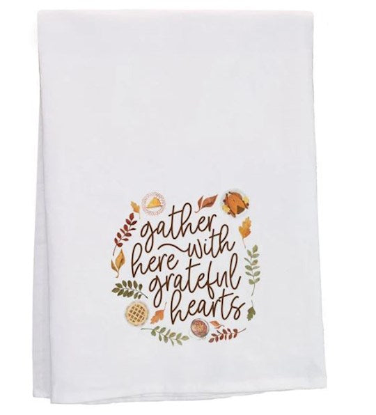 Tea Towel-Gather Here With Grateful Hearts/Food (29" X 29")