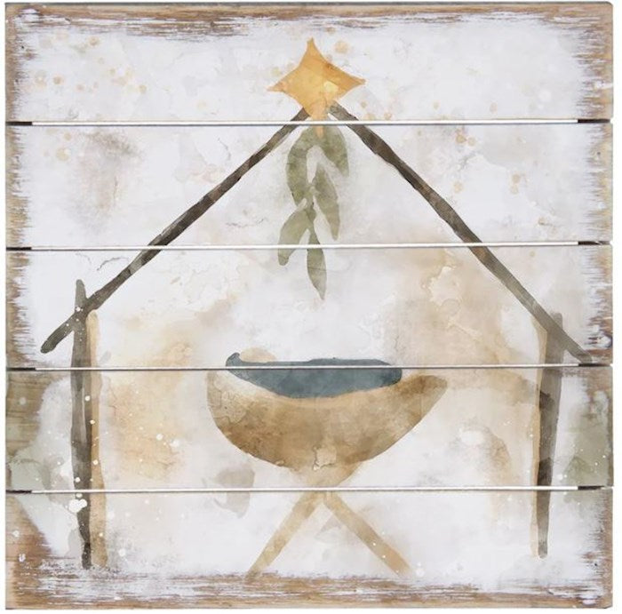 Pallet Art-Watercolor Manger (8" x 8")