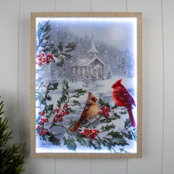 Framed Art-Winter Cardinals-Halo Glow LED (12" x 16")