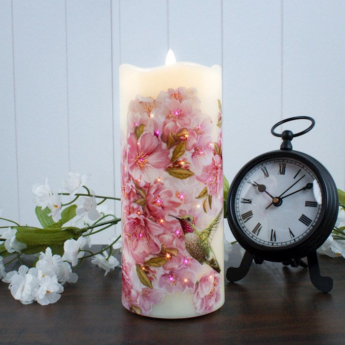 Candle-Hummingbirds Fiber Optic LED w/Timer  (7")