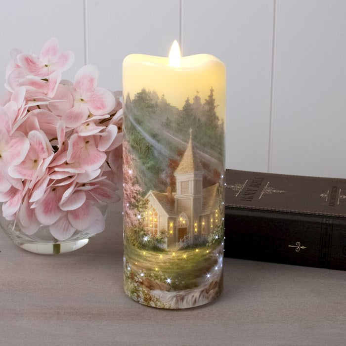 Candle-Fiber Optic LED-Spring Chapel  (7")