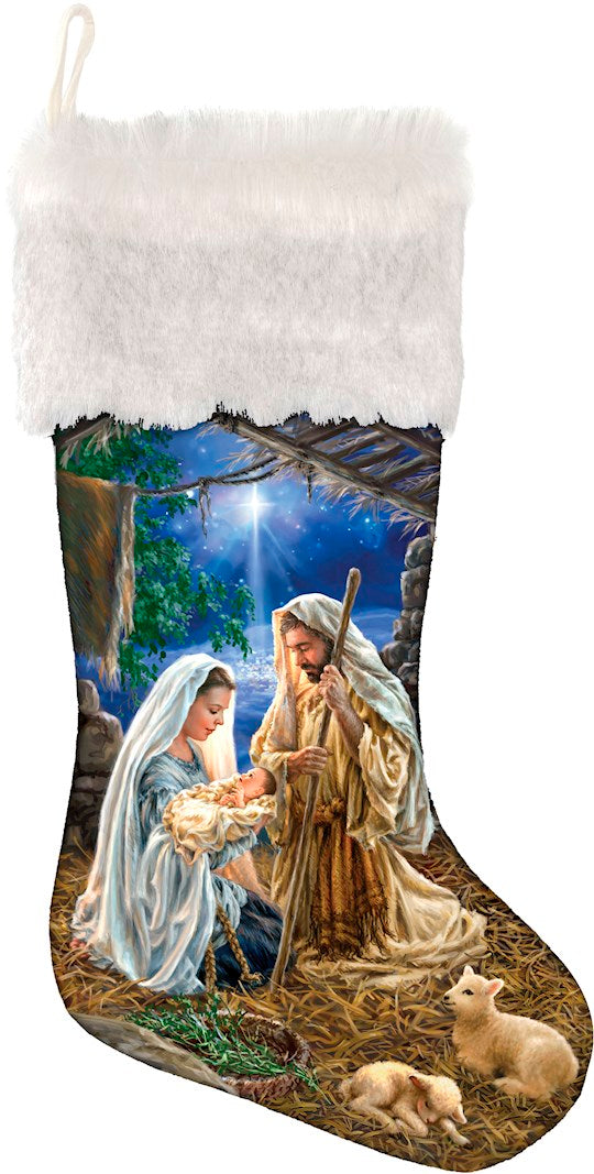Stocking-Glory To God LED W/Timer &amp; Faux Fur Trim