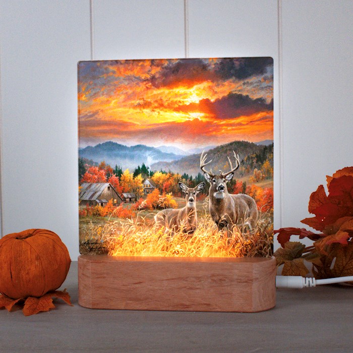 Night Light/Plaque-November Light LED w/Wood Base (7" H)