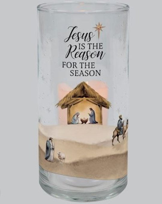 Hurricane Candle-Flameless Flicker-Nativity w/ Timer (7.25" x 3.5")