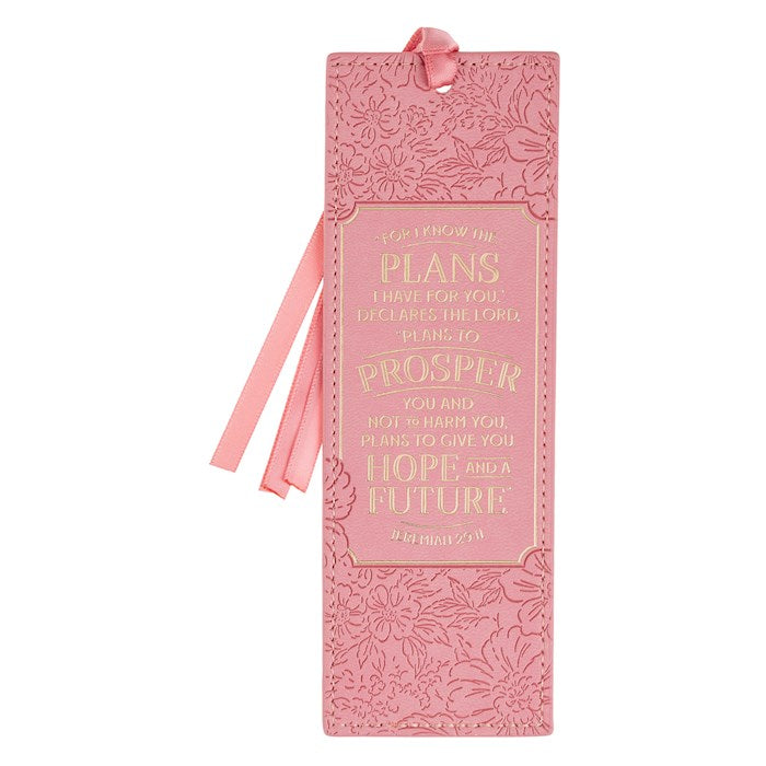 Bookmark Faux Leather Pink Floral Hope &amp; A Future Jer. 29:11