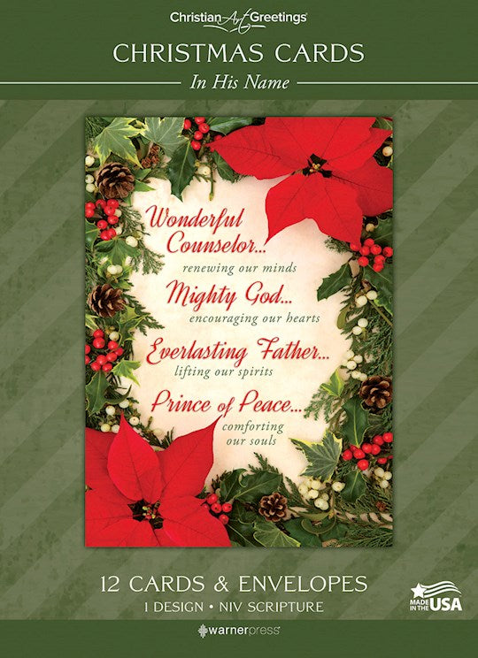 Boxed Cards-Solid-Christmas-In His Name Isa 9:6 NIV (Box of 12)