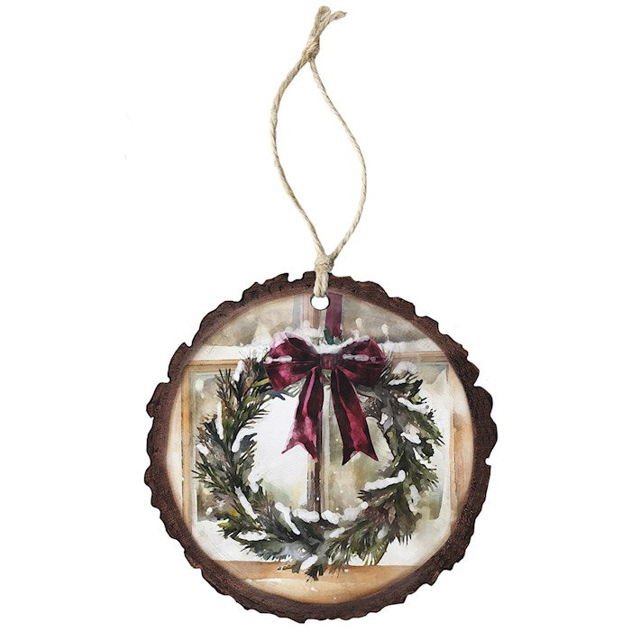 Ornament-Front Door Wreath (4" x 7.5")-Wood