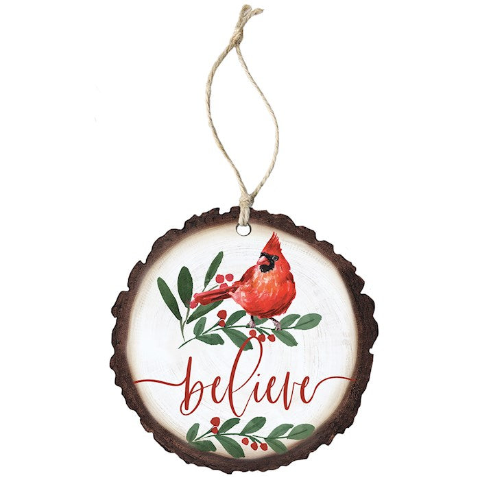 Ornament-Believe/Cardinal (4" x 7.5")-Wood