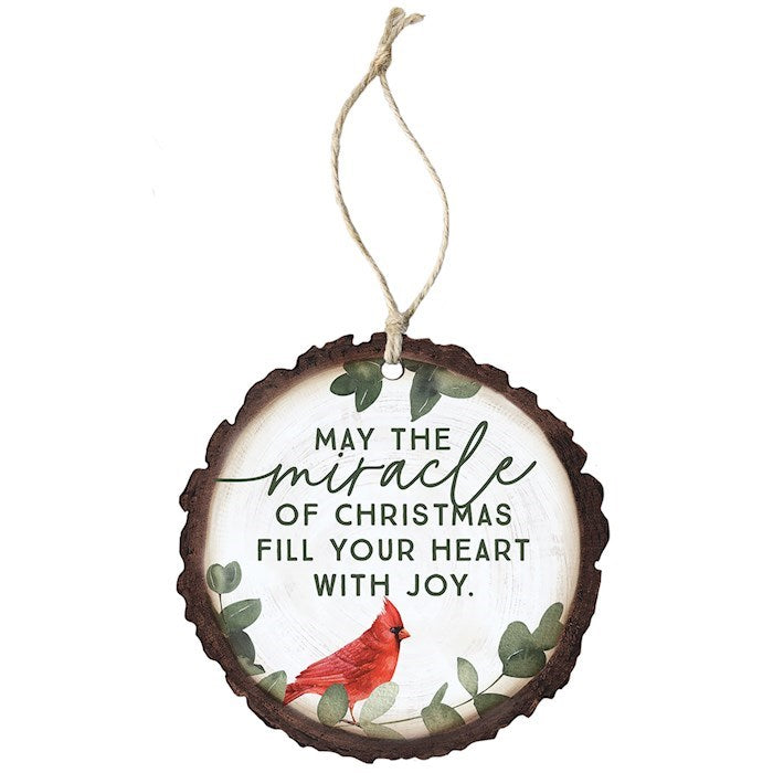 Ornament-May The Miracle Of Christmas Fill/Cardinal (4" x 7.5")-Wood